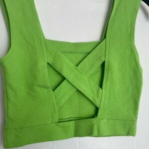 Lycra Green Criss-Cross Crop Tank Top Medium NWOT